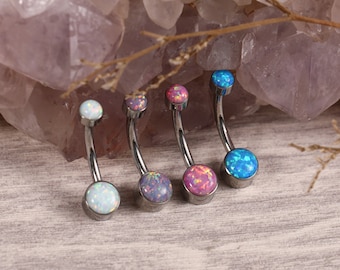 Implant Grade Titanium Internally Threaded Top Prong Set Double Round Opal Belly Button Navel Rings