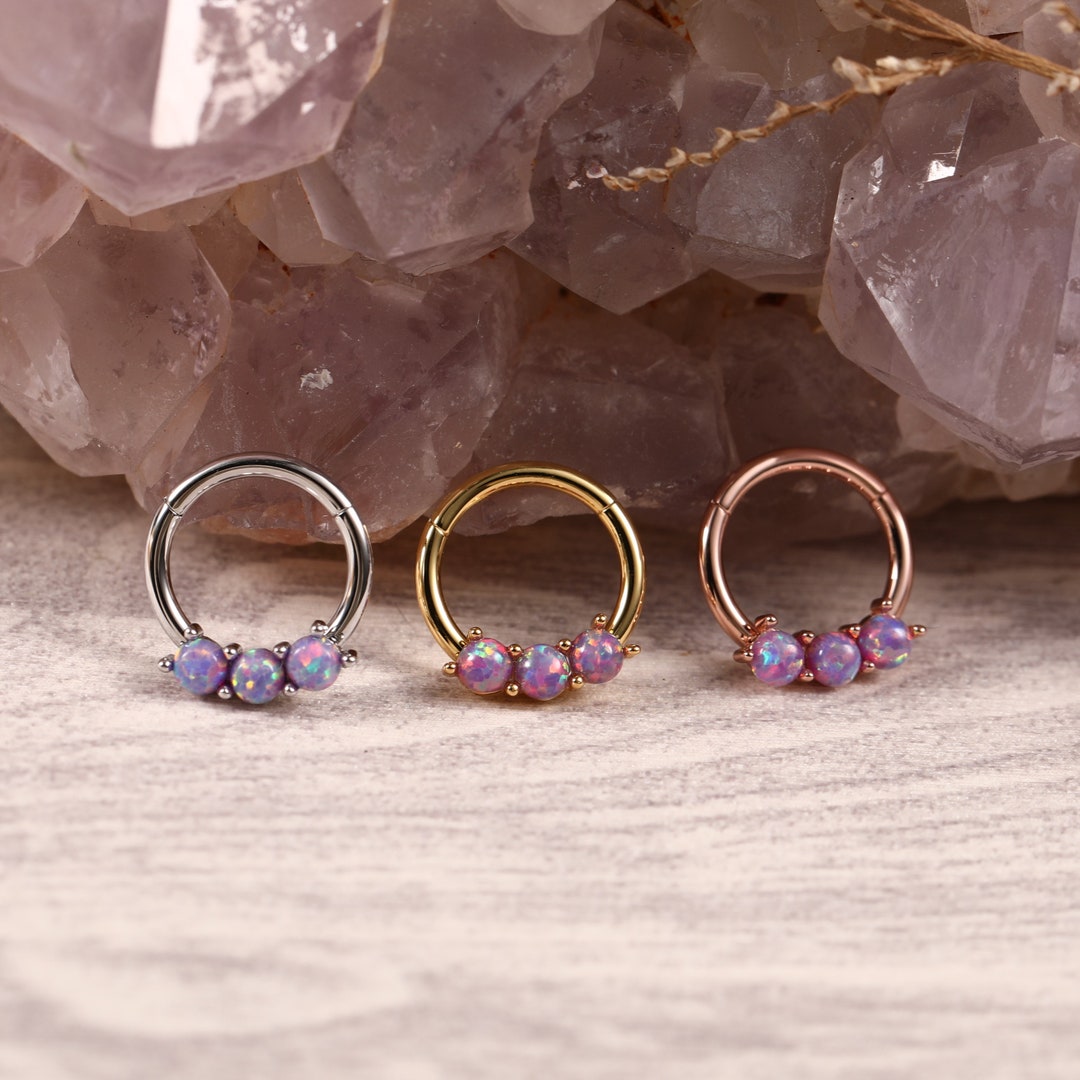 3-Opal Set Hinged Segment Hoop Ring - Blue
