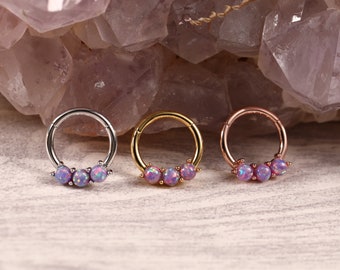 Opal Hinged Segment Hoop Ring 316L Surgical Steel Nose Earring Hoop Purple Opal Conch Septum Ring Cartilage Earring Hoop Helix Piercing