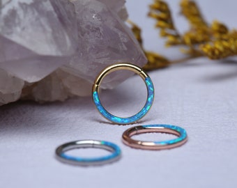 Nose Ring Hoop Septum Ring Piercing Jewelry Conch Ring Conch Earrings Ring Daith Tragus Jewelry Piercing Gold Helix Cartilage Blue Opal Ring