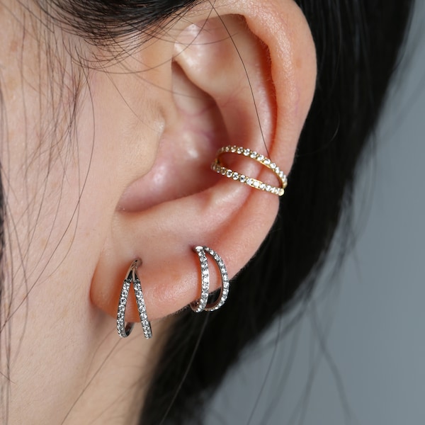 Earrings Rings Double Open Stack Nose Ring CZ 316L Surgical Steel Nose Ring Conch Daith Helix Rook Tragus Helix Piercing Jewelry Nose Hoop