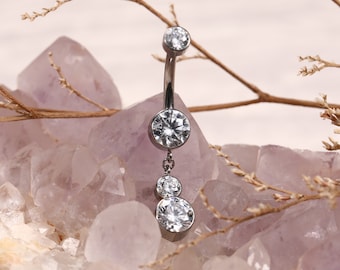 Implant 14G de 10 mm en titane grade 23 avec filetage interne supérieur double rond, cristal pour nombril serti clos