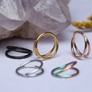 Double Nose Ring Hoop Helix Cartilage Earring Ring Daith Conch Tragus Jewelry Piercing Open Stack Gold Nose  Septum Ring 316L Surgical Steel