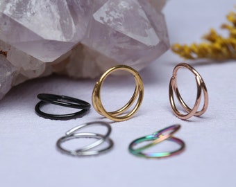 Doppio anello al naso Hoop Helix Cartilagine Orecchino Anello Daith Conch Tragus Gioielli Piercing Open Stack Oro Naso Setto Anello Acciaio chirurgico 316L