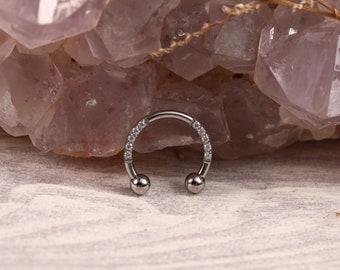 G23 Titanium Circular Barbell/Horseshoe CZ Nose Earring Hoop