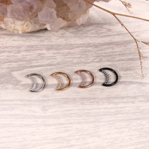 316L Surgical Steel Hinged Segment Ring Moon CZ Nose Earring Hoop