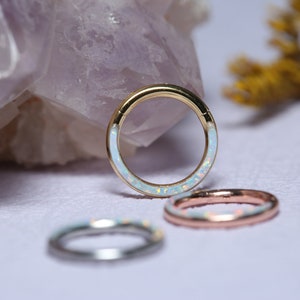 Nose Ring Hoop Nose Earring Conch Hinged Daith Hoop Cartilage Helix Tragus Earring Nose Earring Hoop Piercing White Opal 316L Surgical Steel