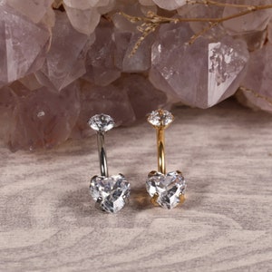 14G 3/8 inch (10mm) Prong Set Double Sparkle Gem G23 Titanium Belly Button Navel Piercing Ring