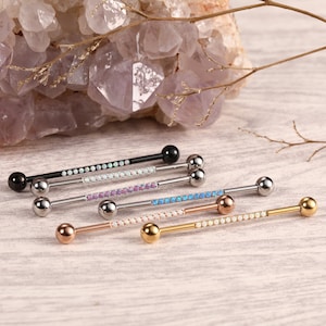 Industrial Piercing 14G Industrial Earrings Surgical Steel Industrial Barbell with Opal Cartilage Earring 1 1/2 Inch 38mm