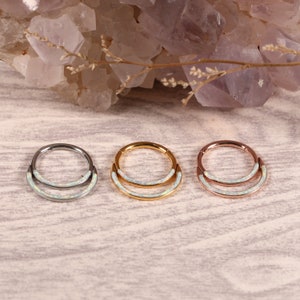 Hinged Segment Hoop Ring Double Open Stack Opal 316L Surgical Steel Nose Earring Hoop