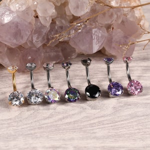 Implant Grade Titanium Internally Threaded Top Double Round Crystal Bezel Set Belly Button Rings