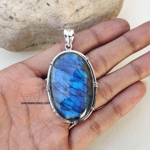 Beautiful Labradorite Pendant, 925 Sterling Silver Pendant For Women, Blue Fire Pendant, Silver Jewelry, Bridal Pendant, Big Stone Pendant