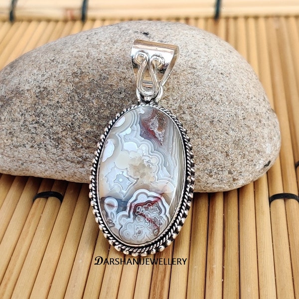 Pendentif Crazy Lace Agate, 925 Argent Sterling, Pendentif Déclaration, Cadeaux de demoiselle d’honneur, Bijoux faits à la main, Style Sud-Ouest, Bijoux de créateurs