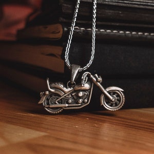 3D Motorcycle Pendant Necklace, Biker Mens Oxidized Silver Necklace, Biker Jewelry For Husband, Cool Male Necklace, Christmas Gift