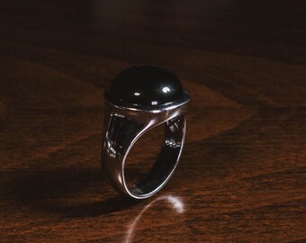 Flat Mans Black Onyx Men Ring in 925 Silver, Flat Black Gemstone Ring for Statement, Male Promise Ring in Silver, Wedding Men Ring, Man Ring