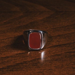 Red Agate Minimalist Silver Ring for Promise, Statement Ring Fat Carnelian Gemstone in 925 Sterling Silver, Wedding Fashion Agate Mens Ring