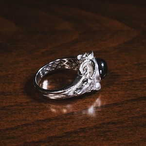 Widder 925 Silber Ring mit schwarzem Onyx, Onyx Ring für Männer, Widder Sternzeichen Ring für Papa Geburtstag, Tier Edelstein Mann Ring, Männer Geschenk