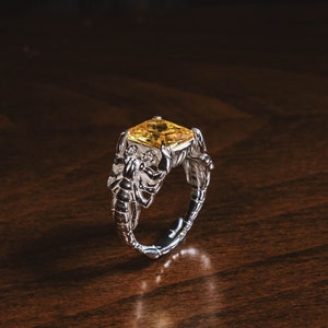 Citrine Stone Zodiac Scorpio Men Silver Ring, Sterling Silver Zodiac Gemstone Jewelry, Best Wedding Men Gift, Silver Man Ring, Scorpio Gift