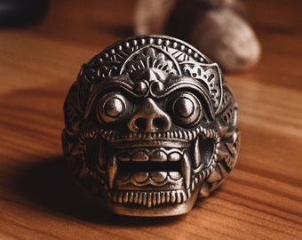 Silver Barong God Of Good Mens Ring, Balinese Mythology Gothic Ring For Men, Indonesian Ring For Protection, Fantasy Ring For Husband Gift