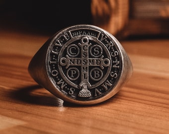 Anello Sigillo Uomo Con Croce In Acciaio Inox E Cristallo - Gioiello Religioso Regalo - Foto 3