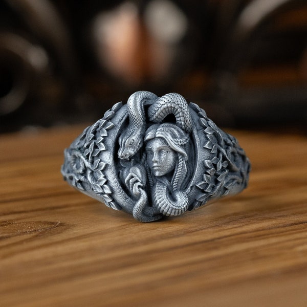 Genesis Adam Eve Silver Ring, Snake and Eve Christian Lover Ring, Oxidized Silver Myth Jewelry, Gift For Husband, Gift For Wife, Men Gift