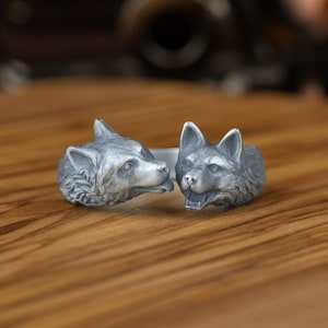 Twin Wolf Sterling Silver Band Ring For Men, Wolf Family Good Wedding Ring Gift For Men, Animal Lover, Gifts For Husband, Anniversary Gift