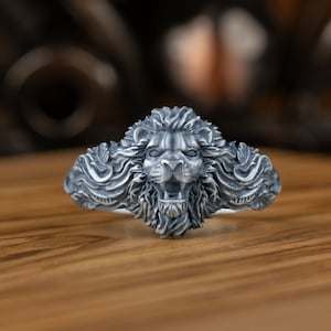 Sterling zilveren leeuwenkop Biker antieke stijl mannen ring, Biker Lion mannen ring en schedel, Pinky Silver Biker ringen, man ring, jubileum cadeau