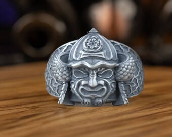 Japanese Samurai Engraved and Dragon Silver Men Ring, Dragon Skin Samurai Solider Man Ring, Japan Silver Myth Lover Jewelry, Birthday Gifts