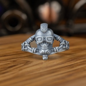 Handcrafted  Scottish Skull Men Rings, Biker Pinky Cute Skull Men Ring, Oxidized Gothic Silver Jewelry, Gift For Husband, Gift For Boyfriend