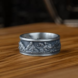 Last Supper By Da Vinci Faith Silver Wedding Ring, Jesus and His Apostles Christian Jewelry, Renaissance Ring for Family Gift, Birthday Gift