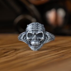 Skull Gothic Ring, Skull Punk Ring, Sterling Silver Biker Man Silver Pinky Rings, Punk Gothic Skull Jewelry, Dainty Ring, Gifts For Husband