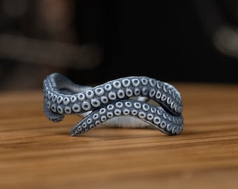 925 zilveren octopus tentakel heren bandring, inktvisring voor beste vriend, ongebruikelijke Kraken-ring voor vriend, oceaanring voor mannen, zee-sieraden