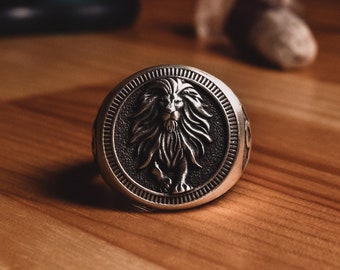 Anillo con sello de Leo en plata de ley, anillo con sello del signo del zodíaco grabado para hombres, joyería de Leo, anillo del horóscopo para esposo, anillo de astrología