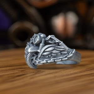 Biker Men Ring, Motorcycle and Biker Pinky Men Silver Ring, Silver Biker Men Jewelry, Punk Gothic Style Gift Men Ring, Gift For Husband