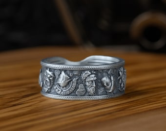 Antique Greek Olympus Gods Man Ring in 925 Silver Ring, Greek Mythology Band Ring for Men, Ancient Greece Memorial Gift, Greek Mens Jewelry