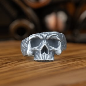 Half Skull Head Bones Men Silver Ring, Sterling Silver Half Skull Ring, Biker Fashion Skull Ring, Gothic Jewelry Ring, Jaw Skull Silver Ring