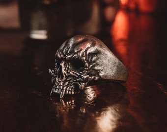 Punk Vampire Skull Gothic Ring For Men, Fantasy Ring For Best Friend in Punk Style, Unique Biker Men Ring in Sterling Silver, Christmas Gift