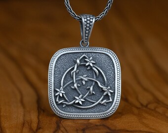 Floral Triquetra Knot Necklace For Men, Celtic Trinity Knot Symbol From Flower Branch Necklace, Occult Personalized Necklace, Pagan Necklace