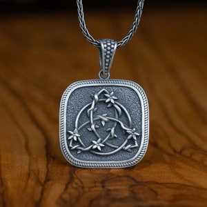 Floral Triquetra Knot Necklace For Men, Celtic Trinity Knot Symbol From Flower Branch Necklace, Occult Personalized Necklace, Pagan Necklace