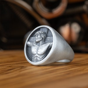 Sterling Silver Jesus Men Ring, Engraved Jesus Christ Ring, Religious Signet Ring, Catholic Ring Jewelry, Christian Ring, Anniversary Gifts