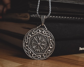 Keltisk knut Viking Vegvisir Myntmedaljong, Viking Forntida Kompass Halsband För Herr, Nordisk Mytologi Halsband För Pappa, Julklapp