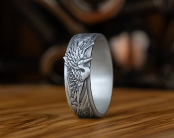 Bague homme japonaise classique, bague homme soleil Shadoof japonaise en argent sterling, bague ornementale traditionnelle, alliance pour homme, bijoux japonais