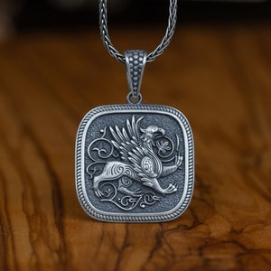 Handcrafted Gryphon Necklace Silver Griffin Pendant, Medieval Charm Men Women Necklace Jewelry, Mythical Accessory Memorial, Gift For Men