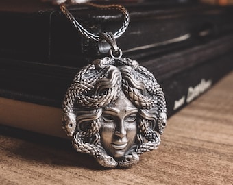 Sterling Silver Medusa Head Unique Necklace, Medusa Art Gothic Serpent Necklace For Men, Greek Mythology Snake Necklace For Her, Silver Gift