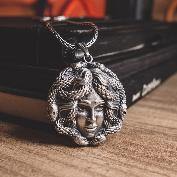 Sterling Silver Medusa Head Unique Necklace, Medusa Art Gothic Serpent Necklace For Men, Greek Mythology Snake Necklace For Her, Silver Gift