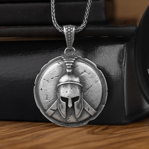 Spartan Silver Men Gift Necklace Pendant, Spartan Shield Pendant, Greek Warrior Necklace, Warrior Helmet Necklace, Spartan Warrior Pendant