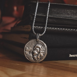 Leo Sternzeichen Münze Silber Halskette, Löwen Astrologie Halskette für Männer, Horoskop Anhänger für Freund, Tier Silber Geschenk Halskette