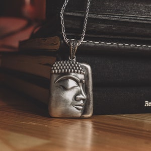 Sterling Silver Buddha Spiritual Necklace, Oxidized Buddhist Necklace For Men, Meditation Necklace For Girlfriend, Yoga Necklace For Mama