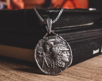 Ancient Greek Coin Necklace in Sterling Silver, Ancient Coin Pendant For Men, Oxidized Greek Mythology Necklace For Her, Rome Gift Pendant