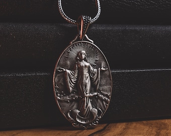 Double Sided Life and Death Silver Necklace, Life Angel and Grim Reaper Faith Necklace, Gothic Necklace For Men, The Angel Of Death Necklace